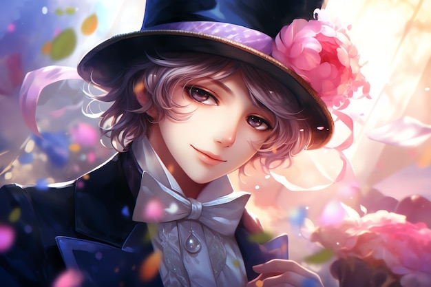 Un gentleman dans un chapeau haut et des queues illustration dans le thème victorien kawaii pour livre ou