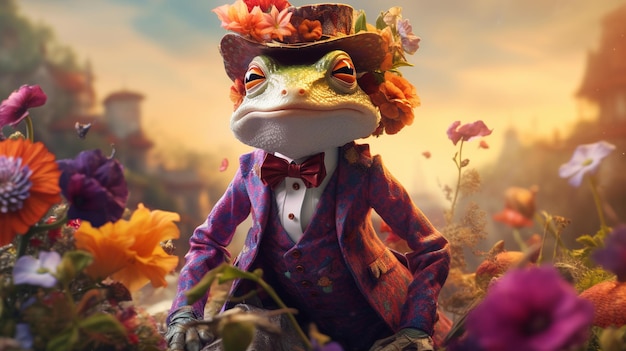 Gentleman Frog dans le style du surréalisme floral