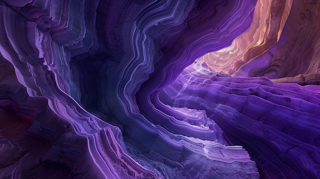 Photo géologie papet peint avec des passages de grottes courbes roches érodées avec des teintes violettes et bleues