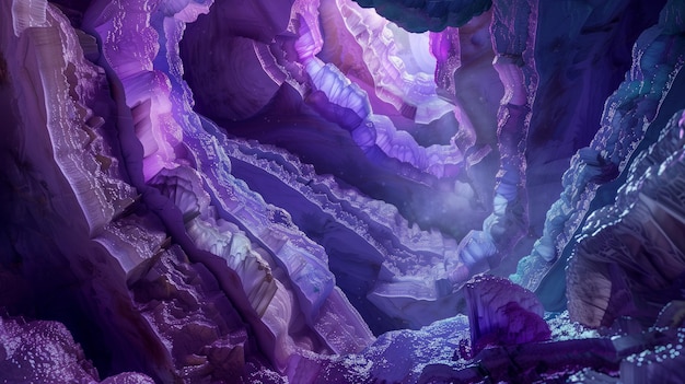 Géologie Papet peint avec des passages de grottes courbes Roches érodées avec des teintes violettes et bleues