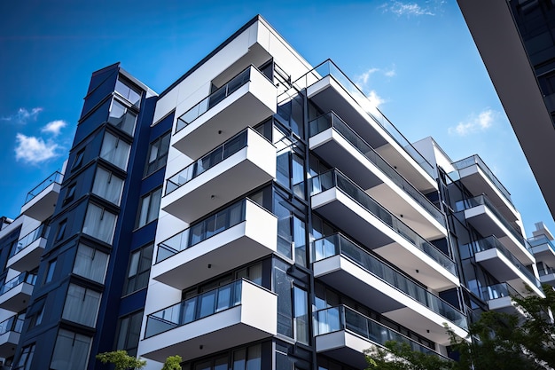 Géométrie moderne de l'extérieur des immeubles d'appartements dans un complexe résidentiel contemporain avec luxe...