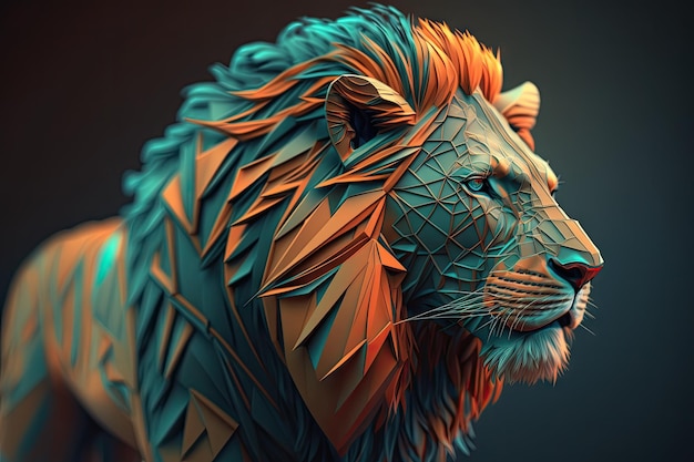 Géométrique mâle lion orange sarcelle réaliste High Detail An