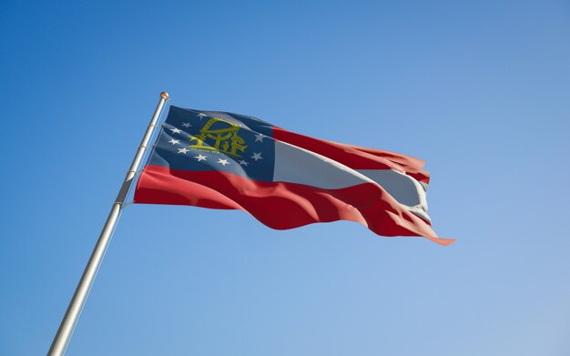 Georgia US State Flag low angle. Illustration 3D