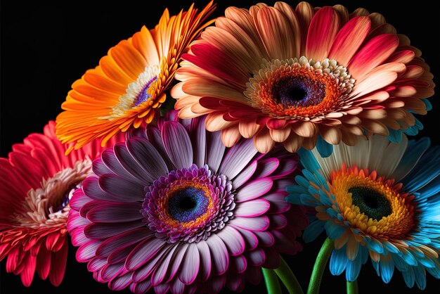 Des gerberas colorés en gros plan