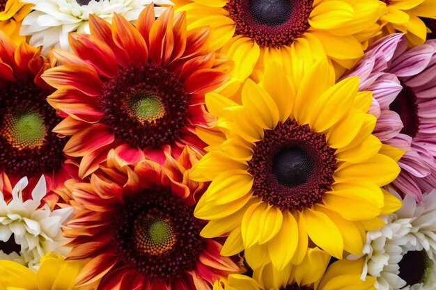 Gerberas et marguerites colorées en arrière-plan