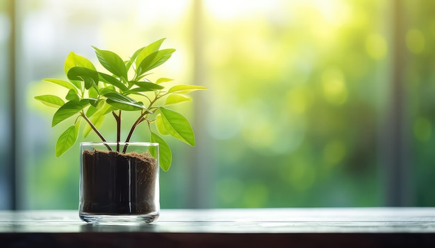 Germe dans un pot en verre avec concept de ressort de sol