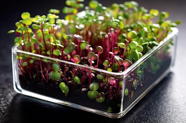 Photo des germes de microgreens dans une tasse de verre sur la table