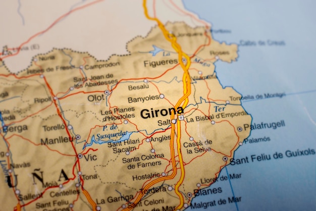 Gérone mise en évidence sur une carte de l'Espagne