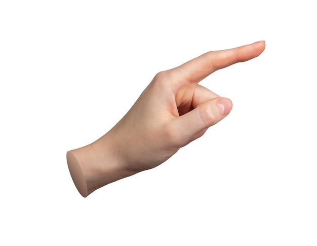 Geste de la main avec le doigt pointant indiquant le signe Pointer du doigt index isolé sur blanc