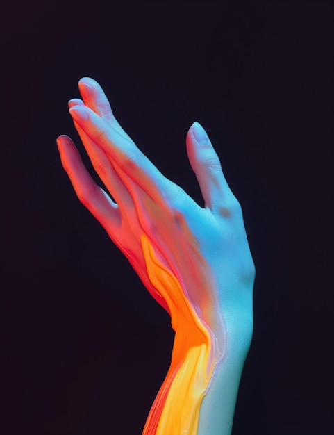 Geste des mains éclairé par une lumière chaude Composition artistique abstraite Arrière-plan sombre isolé Art généré par l'IA Illustration de la main humaine
