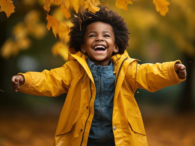 Photo gestes dynamiques émotionnels enfant africain en automne