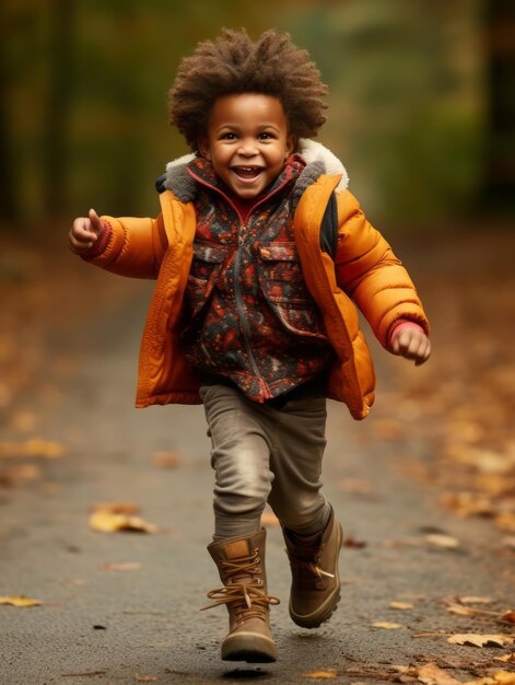 Photo gestes dynamiques enfant émotionnel africain à l'automne