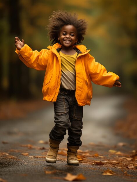 Photo gestes dynamiques enfant émotionnel africain à l'automne