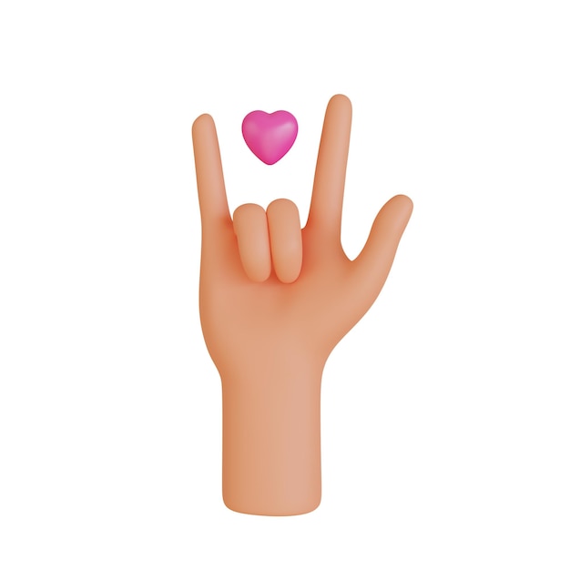 Photo gestes des mains 3d dessin animé icône personnage main avec forme de coeur beau symbole main amour concept