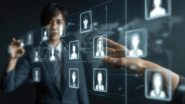 Gestion des relations avec les clients Homme d'affaires avec une structure mondiale Technologie de réseau client