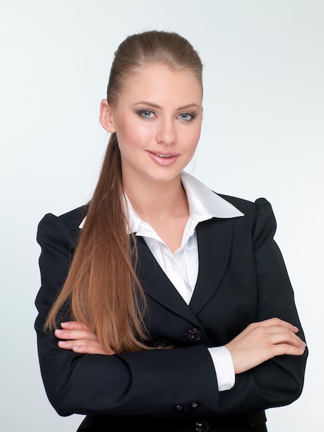 Gestionnaire de femme en costume sur un fond isolé