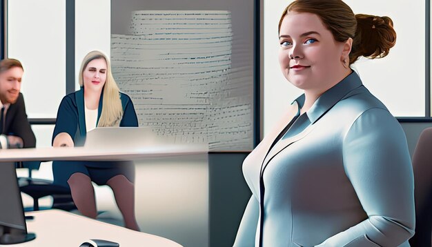 Gestionnaires de taille plus, portrait de femme d'affaires de taille plus caucasienne dans un bureau moderne génératif par IA