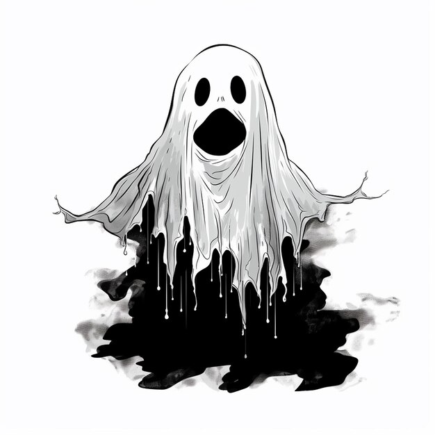 Photo ghost d'halloween dessiné à la main illustration japonaise