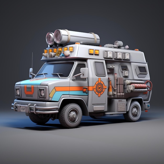 Photo ghostbusters classic van art conceptuel 3d sur un fond sombre