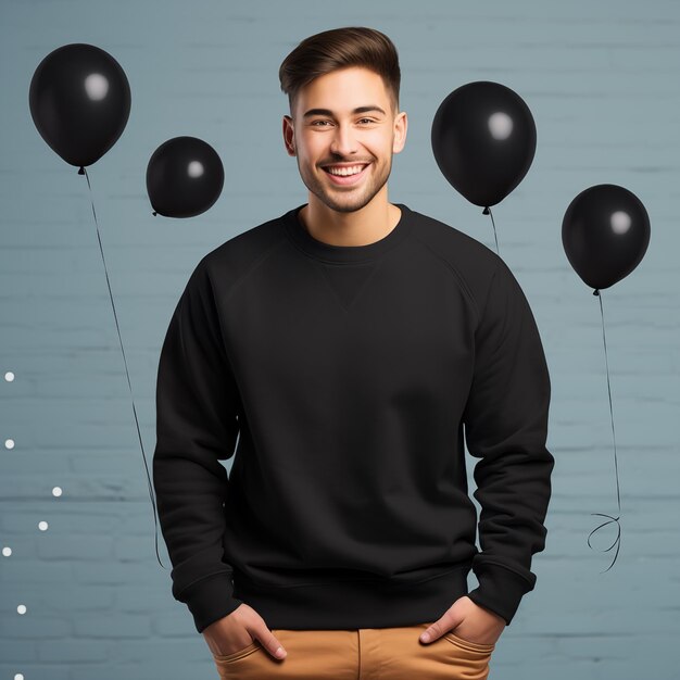 Gildan 18000 Sweatshirt Mockup de la veille du Nouvel An Sweatshirt Crewneck Mockup du modèle masculin en gros plan