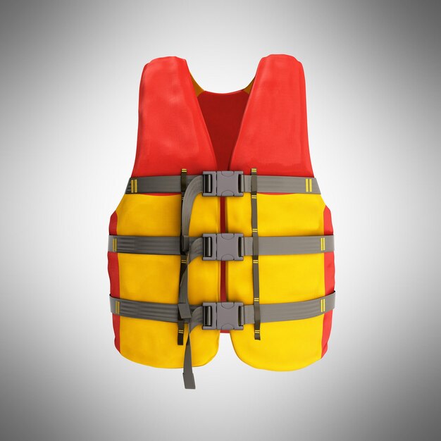 gilet de sauvetage rouge jaune rendu 3D sur fond gris