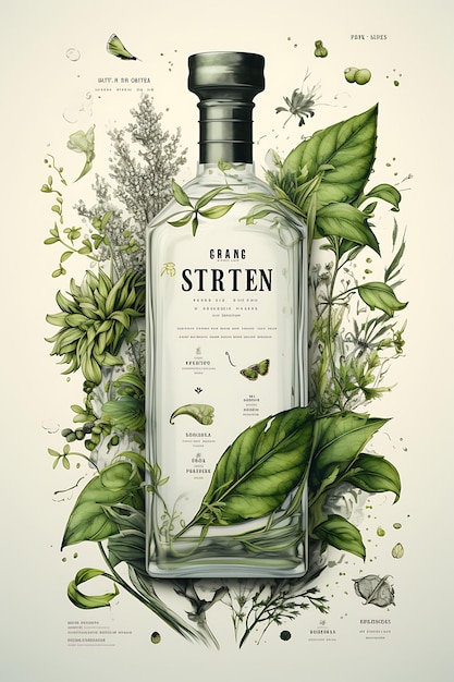 Photo gin artisanal coloré avec une palette verte et blanche fraîche botanique i conception créative idées de conception
