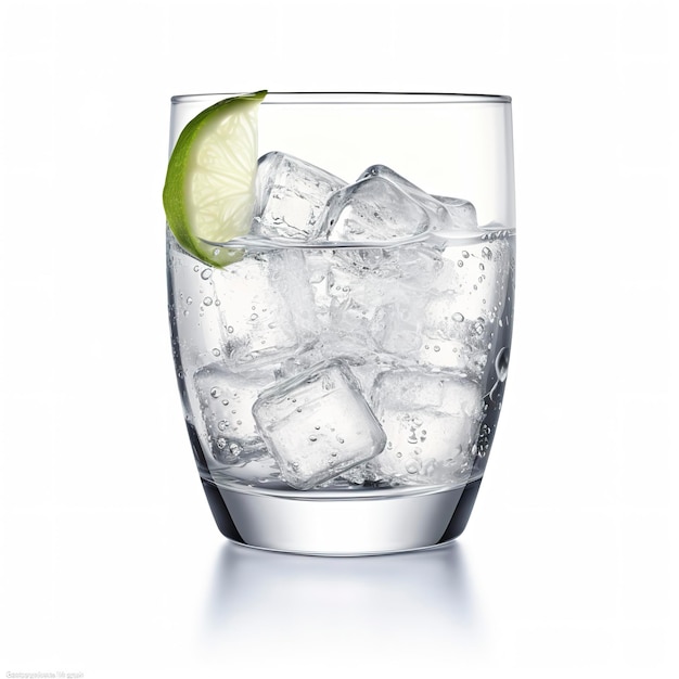 Gin tonic verre d'eau avec glace isolé sur fond blanc