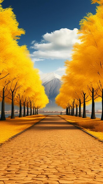 Ginkgo avenue automne ginkgo arbres rivière photographie image Ai généré art