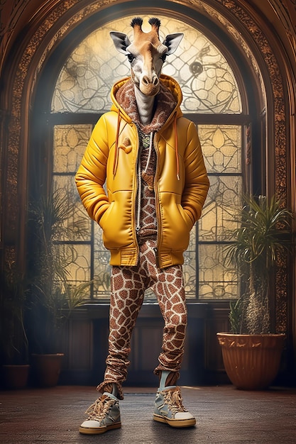 Une girafe anthropomorphe à la mode