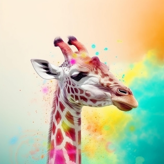 girafe aux couleurs vives avec un long cou et un long cou génératif ai