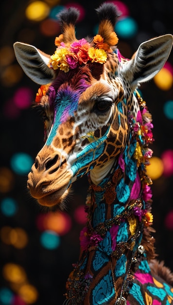 Une girafe aux couleurs vives