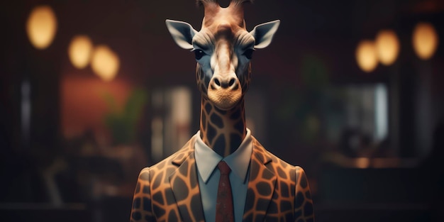 Une girafe avec un costume