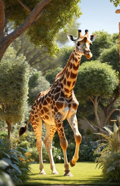 Photo la girafe court sur la piste de fond, la nature du désert, la faune et la neige.
