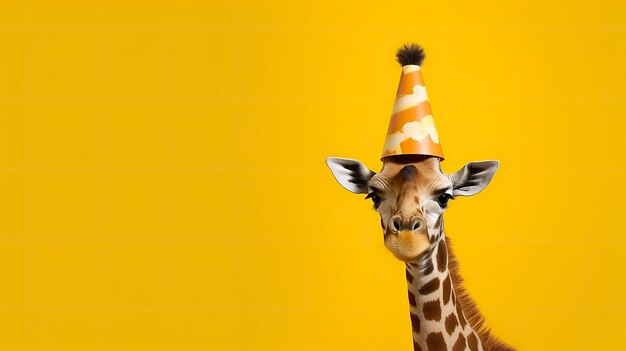 Une girafe dans une casquette d'anniversaire IA générative