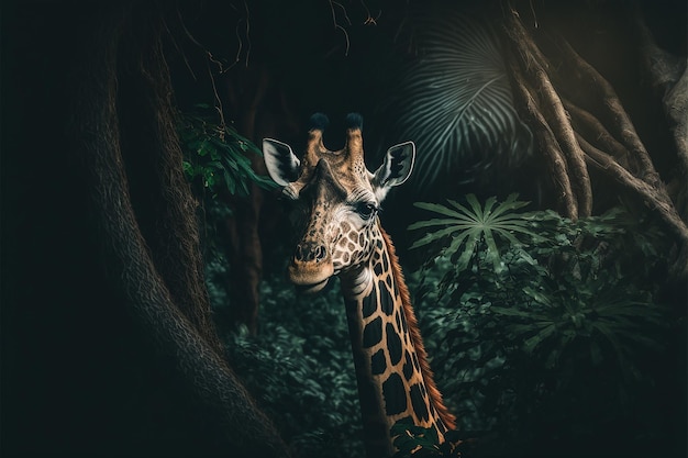 Girafe dans la forêt tropicale Illustration Generative AI