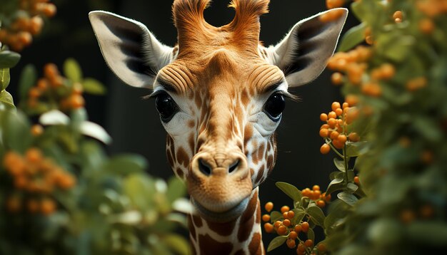 Photo une girafe debout dans l'herbe, mignonne et élégante, générée par l'ia.