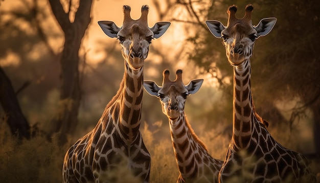 Girafe debout dans la savane regardant la caméra générée par l'IA