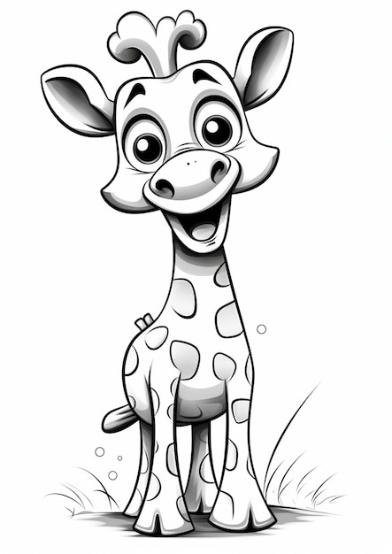 Girafe de dessin animé avec un grand sourire et de grands yeux ai génératif