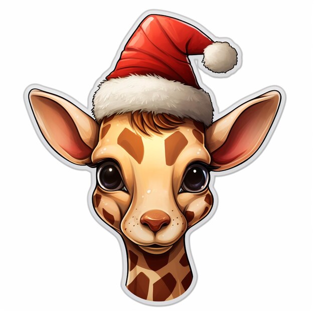 Photo une girafe de dessin animé portant un chapeau de père noël avec de grands yeux