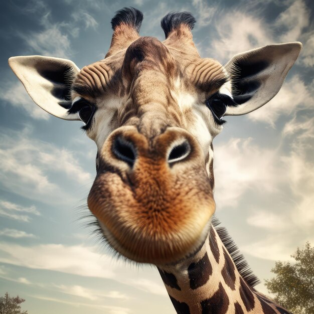 Photo une girafe générée par l'intelligence artificielle regarde la caméra.