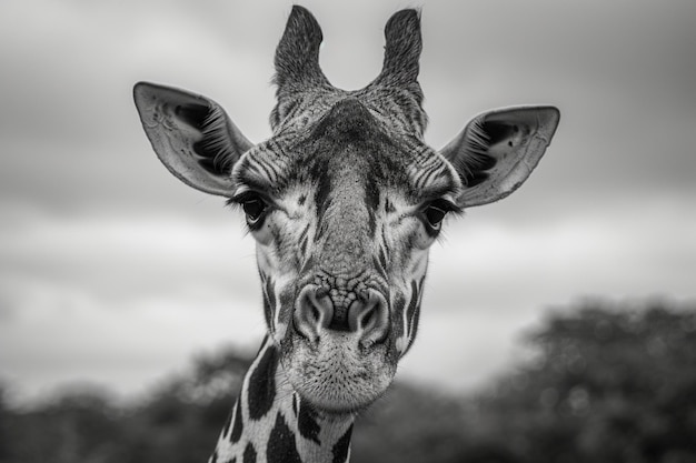 Une girafe gracieuse capturée dans un moment captivant par la photographie en gamme de gris