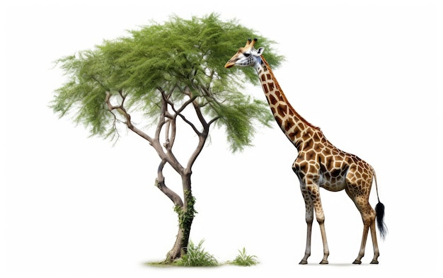 Une girafe gracieuse se nourrit du feuillage d'un grand arbre