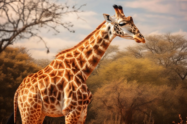 Une girafe avec un long cou et un long cou