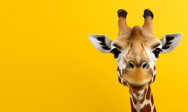 Une girafe avec un long cou et des oreilles qui dit girafe.