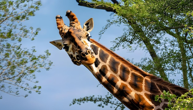 une girafe avec un long cou