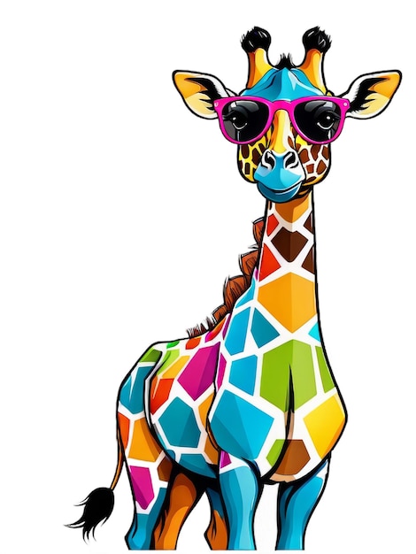 Photo une girafe avec des lunettes de soleil sur sa tête et une girafe sur le bas