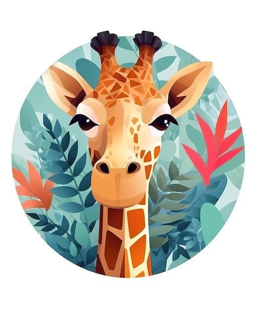 Une girafe avec un motif de feuilles et le mot girafe dessus