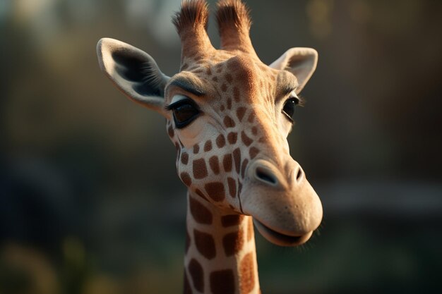 Une girafe avec un nez noir et une tache brune sur le visage.