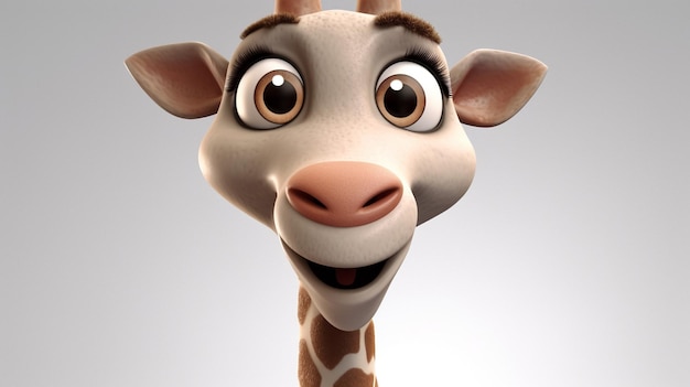 Une girafe avec un nez rose et un nez sourit.