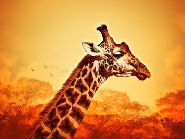 La girafe avec le paysage africain Concept de la faune et de l'habitat